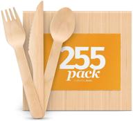 🍴 explore aevia's disposable wooden cutlery set - natural, eco-friendly, biodegradable & compostable utensils - perfect plastic or bamboo alternative - pack of 255 (85 forks, 85 spoons, 85 knives) logo