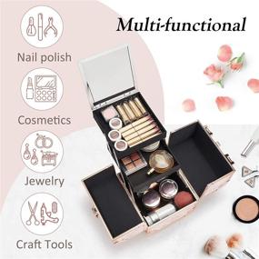 img 3 attached to 💄 Costravio Makeup Box: Elegant Marble Rose Gold Travel Organizer and Lockable Storage Case with Mirror - Portable Cosmetic Jewelry Storage, 2-Tier Trays Included