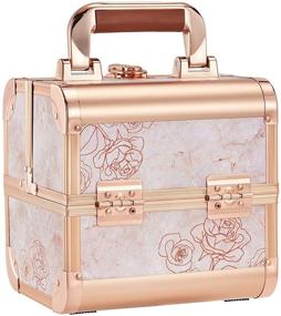 img 4 attached to 💄 Costravio Makeup Box: Elegant Marble Rose Gold Travel Organizer and Lockable Storage Case with Mirror - Portable Cosmetic Jewelry Storage, 2-Tier Trays Included