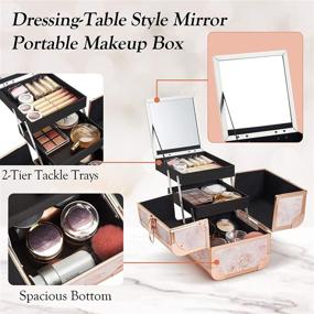 img 2 attached to 💄 Costravio Makeup Box: Elegant Marble Rose Gold Travel Organizer and Lockable Storage Case with Mirror - Portable Cosmetic Jewelry Storage, 2-Tier Trays Included