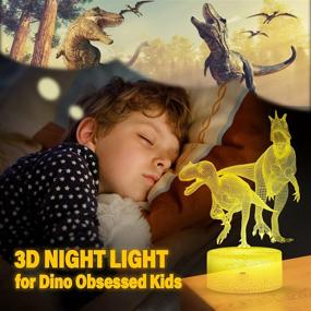 img 1 attached to 🦖 Dinosaur Night Light Room 3D Decor Lamp: Perfect Boys Kids Gifts - Stocking Stuffer with 16 Cool Colors, 2 Flat Boards, 5 Dinosaur Toys! Ideal for Girls, Teens, Christmas, Birthday, Ages 2-7! Transform Your Bedroom!