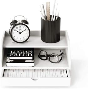 img 1 attached to 📦 White 2 Tier Paper Desk Organizer with Drawer - Ballucci Office Supplies, 13 2/5" x 9 3/5" x 6