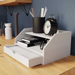 img 2 attached to 📦 White 2 Tier Paper Desk Organizer with Drawer - Ballucci Office Supplies, 13 2/5" x 9 3/5" x 6
