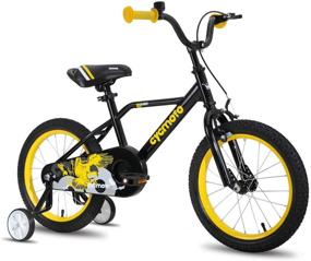 img 4 attached to 🚴 Cycmoto Hawk Boys Bike for 3-6 Years Child: 14" & 16" Kids Bicycle with Hand Brake & Training Wheels - (Black Blue Green)