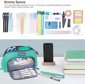 img 2 attached to 🖍️ Aiscool Large Capacity Green Pencil Case Bag for School, Office, College - Pen Pouch Holder, Stationery Organizer with Big Storage Space for School Supplies