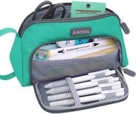 🖍️ aiscool large capacity green pencil case bag for school, office, college - pen pouch holder, stationery organizer with big storage space for school supplies logo