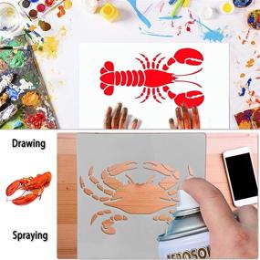 img 3 attached to 🐠 Set of 20 Reusable Ocean Creatures Stencils for Sea Animal Painting on Wood, Walls, and DIY Crafts - Includes Metal Open Ring (8 x 8 inch)