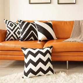 img 3 attached to 🛋️ Set of 4 Maliton Pillow Covers 18x18 - Decorative Couch Pillows for Living Room - Farmhouse Geometric Cotton Linen Black and White Pillow Cover for Bedroom Sofa Outdoor Decor
