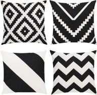 🛋️ set of 4 maliton pillow covers 18x18 - decorative couch pillows for living room - farmhouse geometric cotton linen black and white pillow cover for bedroom sofa outdoor decor logo