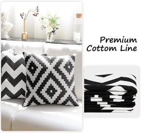 img 1 attached to 🛋️ Set of 4 Maliton Pillow Covers 18x18 - Decorative Couch Pillows for Living Room - Farmhouse Geometric Cotton Linen Black and White Pillow Cover for Bedroom Sofa Outdoor Decor