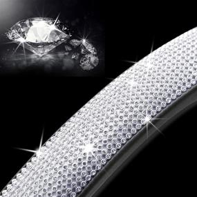 img 1 attached to Кожаная рулевая обложка KINGMAS Diamond с кристаллами ринестоун для женщин и девочек - универсальная, подходит для рулей диаметром 15 дюймов (с анти-скольжением) + Кольцо для зажигания автомобиля Bing - черное.