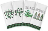 🍀 artoid mode buffalo plaid lucky clover shamrock gnomes truck kitchen dish towels set - 18 x 28 inch seasonal st. patrick tea towels for cooking and baking - ultra absorbent drying cloth - set of 4 логотип