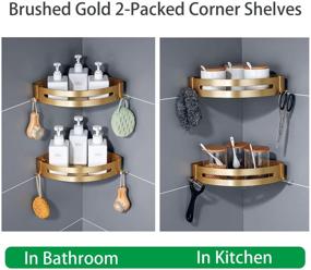 img 3 attached to 🚿 Premium Brushed Gold Bathroom Shelves: 2-Pack Shower Corner Caddy Organizer & Shampoo Holder - Adhesive or Drilling Options
