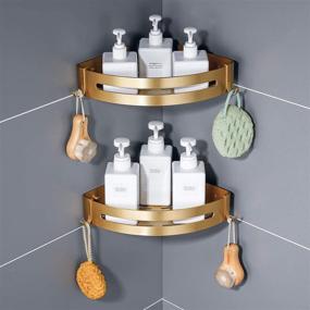 img 4 attached to 🚿 Premium Brushed Gold Bathroom Shelves: 2-Pack Shower Corner Caddy Organizer & Shampoo Holder - Adhesive or Drilling Options