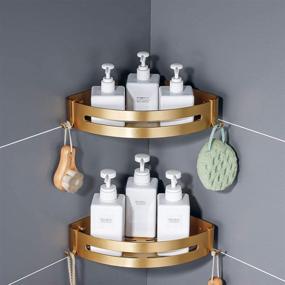 img 1 attached to 🚿 Premium Brushed Gold Bathroom Shelves: 2-Pack Shower Corner Caddy Organizer & Shampoo Holder - Adhesive or Drilling Options