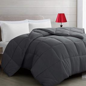img 4 attached to 🛏️ Harkawon Full Size Comforter - Soft Quilted Down Alternative Fill - All Season Fluffy Cooling Hotel Collection Duvet Insert with Corner Tabs (Full 82x86 Inch, Dark Grey)