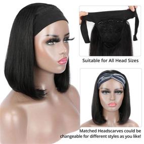 img 2 attached to 👩 Human Hair Straight Bob Headband Wig for Black Women Natural Color 150% Density (12 Inch) - Lace Frontless Machine Made Headband Wigs