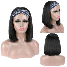 img 3 attached to 👩 Human Hair Straight Bob Headband Wig for Black Women Natural Color 150% Density (12 Inch) - Lace Frontless Machine Made Headband Wigs