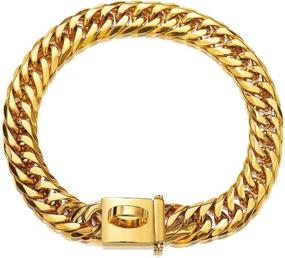 img 4 attached to 18K Gold Cuban Link Dog Chain Collar with Safe Metal Buckle - 16mm Double Curb Gold Chain for Small, Medium, and Large Dogs by Tobetrendy Miami