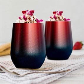 img 3 attached to 🍷 12 oz Insulated Wine Tumbler Set with Lid, Deedro - Double Wall Vacuum Insulated Wine Cup with Straws and Brushes - Stemless Stainless Steel Wine Glass for Drinks - 4 Pieces (Glitter Red and Greenish Blue)