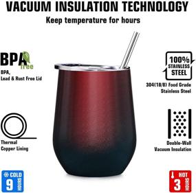 img 2 attached to 🍷 12 oz Insulated Wine Tumbler Set with Lid, Deedro - Double Wall Vacuum Insulated Wine Cup with Straws and Brushes - Stemless Stainless Steel Wine Glass for Drinks - 4 Pieces (Glitter Red and Greenish Blue)