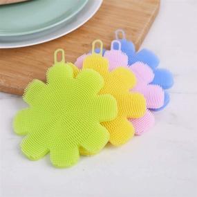 img 3 attached to Emoly Silicone Sponge Dishwashing Kitchen Gadgets Brush Accessories (3 Pack) - Food Grade Reusable Sponges for Dishes， Heat Resistant, BPA Free，Double Sided Silicone Brush - Assorted Colors