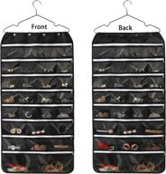 🛍️ double sided hanging jewelry organizer: 56 pockets, zippered compartments, necklace holder & more - perfect for earrings, bracelets, rings, & more - black логотип