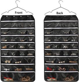 img 4 attached to 🛍️ Double Sided Hanging Jewelry Organizer: 56 Pockets, Zippered Compartments, Necklace Holder & More - Perfect for Earrings, Bracelets, Rings, & More - Black