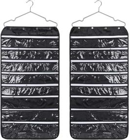 img 3 attached to 🛍️ Double Sided Hanging Jewelry Organizer: 56 Pockets, Zippered Compartments, Necklace Holder & More - Perfect for Earrings, Bracelets, Rings, & More - Black