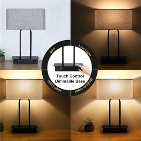 img 2 attached to Modern Grey Bedside Table Lamps with USB Ports and AC Outlet - Set of 2, Dimmable Lighting Solution for Bedroom and Living Room, Includes Bulbs