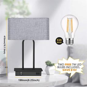 img 1 attached to Modern Grey Bedside Table Lamps with USB Ports and AC Outlet - Set of 2, Dimmable Lighting Solution for Bedroom and Living Room, Includes Bulbs
