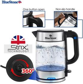 img 1 attached to 🔌 BLUESTONE Electric Glass Kettle - 1.7L 1500W, Fast Boiling with Strix Control, BPA-Free, Boil-Dry Protection, Auto Shutoff, Blue Light LED