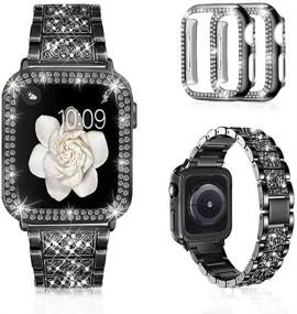 img 4 attached to 💃 Стильный женский комплект браслета и чехла: Mosonio совместим с Apple Watch 38 мм, металлический браслет с блестящим защитным кожухом - серия 3/2/1 (черный)