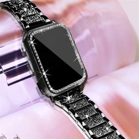 img 1 attached to 💃 Стильный женский комплект браслета и чехла: Mosonio совместим с Apple Watch 38 мм, металлический браслет с блестящим защитным кожухом - серия 3/2/1 (черный)