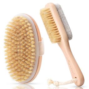img 4 attached to 🚿 Layuki Body Brush and 2-Sided Foot File Scrubber Set: Dry/Wet Brushing, Bath/Shower Exfoliator, Cellulite Treatment, Pumice Stone Foot File Scrubber