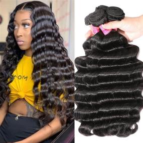 img 3 attached to 💇 Nadula Loose Deep Wave Brazilian Hair Bundle Pack - 100% Unprocessed Virgin Human Hair Weave, Natural Color (14 16 18)