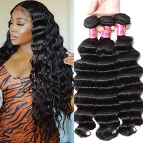 img 1 attached to 💇 Nadula Loose Deep Wave Brazilian Hair Bundle Pack - 100% Unprocessed Virgin Human Hair Weave, Natural Color (14 16 18)