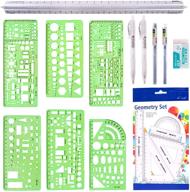 📏 hilitchi 16 pcs pack plastic measuring stencils for building formwork, geometric furniture drawing templates, geometry rulers, and drafting scale ruler with eraser pencil and refills logo