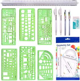 img 4 attached to 📏 Hilitchi 16 Pcs Pack Plastic Measuring Stencils for Building Formwork, Geometric Furniture Drawing Templates, Geometry Rulers, and Drafting Scale Ruler with Eraser Pencil and Refills