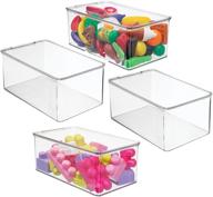 📦 mdesign clear stackable plastic storage box with lid for organizing toys, action figures, crayons, markers, blocks, puzzles, crafts, and pet toys - 4 pack logo