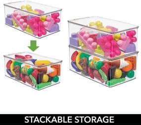 img 1 attached to 📦 mDesign Clear Stackable Plastic Storage Box with Lid for Organizing Toys, Action Figures, Crayons, Markers, Blocks, Puzzles, Crafts, and Pet Toys - 4 Pack