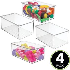 img 3 attached to 📦 mDesign Clear Stackable Plastic Storage Box with Lid for Organizing Toys, Action Figures, Crayons, Markers, Blocks, Puzzles, Crafts, and Pet Toys - 4 Pack