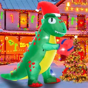 img 2 attached to 🦖 Inflatable Dinosaur Christmas Decorations, 7FT Tall with Hat and Gift Box, LED Lights, Ideal for Holiday Garden Lawn Yard Party