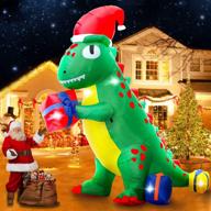 🦖 inflatable dinosaur christmas decorations, 7ft tall with hat and gift box, led lights, ideal for holiday garden lawn yard party logo