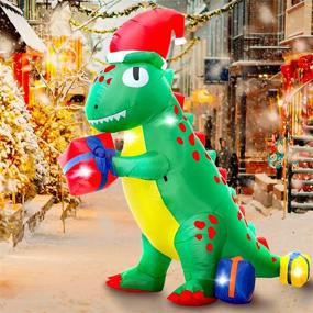 img 3 attached to 🦖 Inflatable Dinosaur Christmas Decorations, 7FT Tall with Hat and Gift Box, LED Lights, Ideal for Holiday Garden Lawn Yard Party