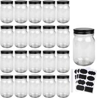🏺 premium 12 oz mason jars with lids - ideal for pickles, kitchen storage, and more! set of 20 wide mouth glass jars with black lids logo