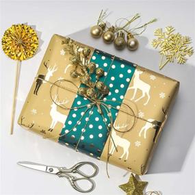 img 1 attached to 🎁 Christmas Wrapping Paper Roll - Dark Green and Gold Holiday Design with Metallic Foil Shine - Pack of 4 Rolls - 30 Inch X 120 Inch Per Roll, by WRAPAHOLIC