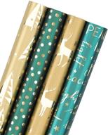 🎁 рулон упаковочной бумаги на рождество - темно-зеленый и золотой дизайн для праздничного настроения с металлическим блеском фольги - набор из 4 рулонов - 30 дюймов x 120 дюймов на рулон, от wrapaholic логотип