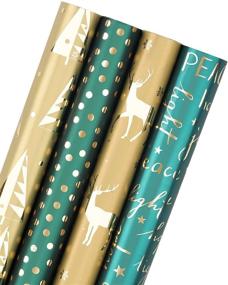img 4 attached to 🎁 Christmas Wrapping Paper Roll - Dark Green and Gold Holiday Design with Metallic Foil Shine - Pack of 4 Rolls - 30 Inch X 120 Inch Per Roll, by WRAPAHOLIC