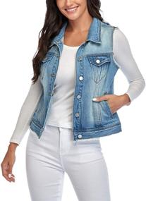 img 1 attached to 👖 MISS MOLY Women's Sleeveless Cotton Denim Vest: Classic Washed Button-Up Casual Jean Jacket with 2 Flap Pockets